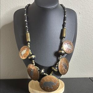 Vintage Tribal Artisan Boho Copper & Brass Necklace - Elephant Discs​